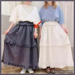 新品 Samansa Mos2ドビーストライプスカラップレーススカート SM2