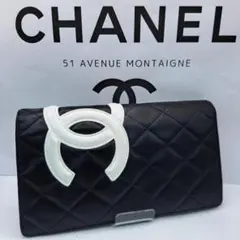 CHANEL　二つ折り財布　財布　長財布　ブラック　カンボンライン