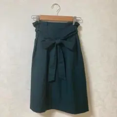 index インデックス ダークグリーン リボン付き フレアスカート Mサイズ