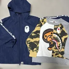ネイビー フード付きジャケットとカモフラ柄トップス2点セット 110cm