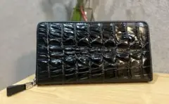 クロコダイル型押し 牛革 長財布 メンズ レディース 本革 ブラック