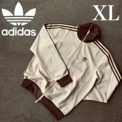 新品XL⭐️adidasトラックジャケット 刺繍ロゴ ベージュ×モカブラウン