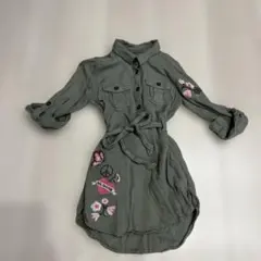 H&M 花柄刺繍 ミリタリー長袖ワンピース 110センチ