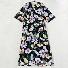 極美品✨レオナール ワンピース コットン 花柄 極美品 レオナール コットン100% ロングワンピース 花柄 トリム M 黒