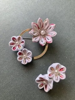 つまみ細工　リングブローチ&ピアス　ピンク 入園式　入学式　卒業式　結婚式
