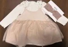 入園式 シフォンワンピ&長袖ロンパースセット ヘアバンド付き 80cm