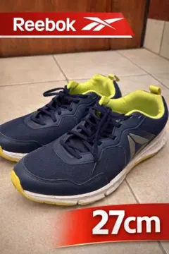 【Reebok】スニーカー 27cm ネイビー×イエロー 軽量ランニングシューズ