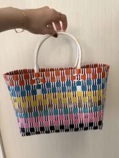 カラフルストライプ かごバッグ