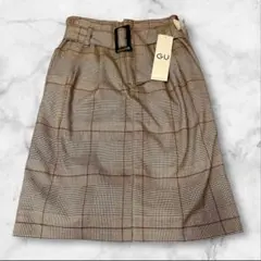 GU チェック柄 タイトスカート ベージュ系