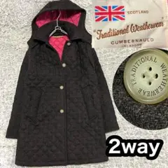 2way【トラディショナル ウェザーウェア】キルティングコート ツイード 焦げ茶