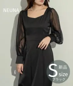 新品 定価6,930円 シアーサテン切り替えロングドレスワンピース ブラック S