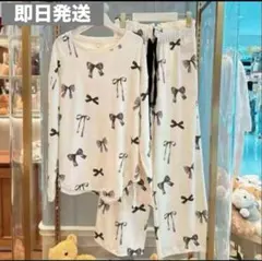 【新品】ジェラピケ　ルームウェアgelatopiqué 上下セット　リボン柄　白