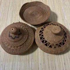 アタ　かご　小物入れ　バリ島　3点セット
