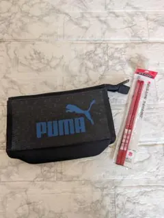 PUMA 黒 ペンケース　筆箱 + 赤い鉛筆2本
