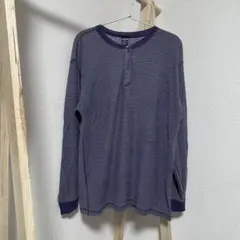 90s USA製 LANDS' END ヘンリーネック ボーダー長袖カットソーのサムネイル