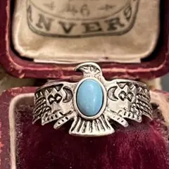 英国　イギリス　ヴィンテージ　鷲　トルコ石風　銀色　シルバー　リング　14号
