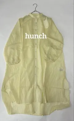 新品タグ付きhunchハンチバンドカラーシアーシャツワンピースストライプイエロー