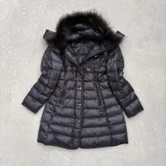 ダウンコート M リアルファー フェザー20% ロング ダウン80% ブラック系