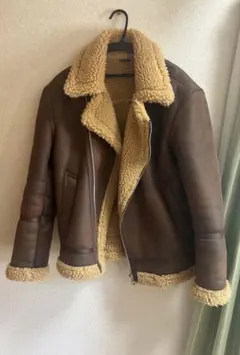 ZARA シングルライダース ボアレザージャケット S 茶色 ザラ 革ジャン