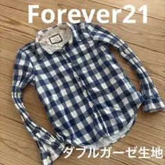 Forever21 ガーゼ生地　ブルー　チェックシャツのサムネイル