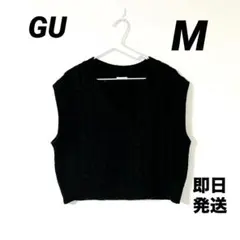 極美品✨GU ケーブルVネックニットベスト 黒 M クロップド丈 スタイルUP