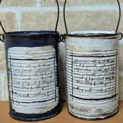 リメ缶2個セット　ディープブルー＆ピュアホワイト　H10.5㌢