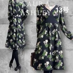美品LAURA ASHLEY ローラアシュレイ 花柄ワンピース ネイビー 13号