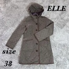 ELLE エル (38) キルティングコート ロング丈 裏地チェック柄 薄手