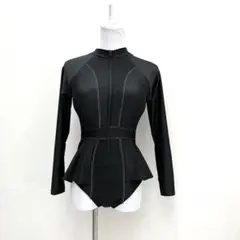 No6884 M ペプラム 長袖 ラッシュガード ワンピース 水着 ジップアップ