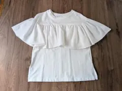 フリル付きホワイト半袖Tシャツ