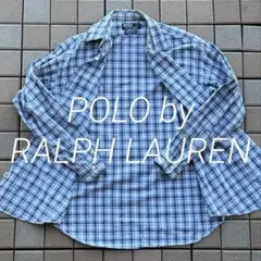 Polo Ralph Lauren 長袖シャツ 青系チェック リネン レア 希少