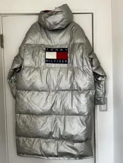 90s トミーヒルフィガー ロングダウンコート シルバー M VINTAGE