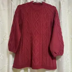 赤 ニット チュニック セーター（フリーサイズ）