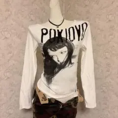 平成ギャル　00s 英字プリント 長袖Tシャツ 女性イラスト　Y2K