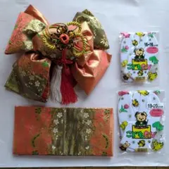オレンジ金色 結び帯と足袋セット