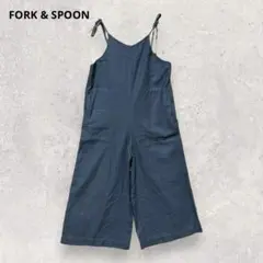 フォークアンドスプーン リネン混 サロペットパンツ ネイビー ワイドシルエット