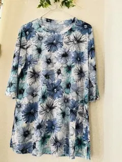 ☆free people♪花柄五分袖チュニック/ブルー