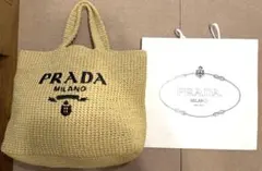 刺繍 ノベルティ プラダ ミニカゴバッグ PRADAミニラフィアトート