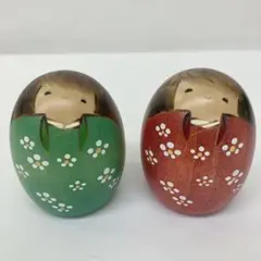 卯三郎 こけし しあわせこけし セット ピンク グリーン 創作こけし