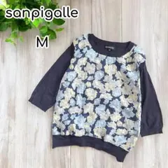 sanpigalle 花柄サマーニット　七分袖　半袖　クルーネック　M