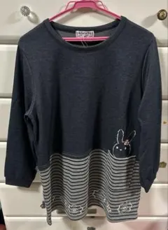 裏起毛うさぎボーダー切替カッポー ネイビー 長袖エプロン　保育士 おてんばママ