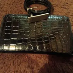 クロコダイル柄型押し長財布、レディースクロコウエストベルト付2点