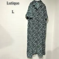 ルティーク 【L】 ワンピース シャツ ロング丈 花柄 総柄 ウエストリボン 夏