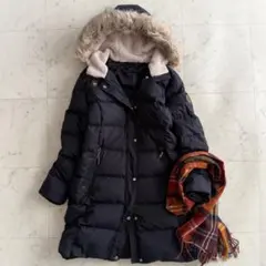 美品 ローレンラルフローレン ファーフード ロングダウンコート◆ネイビー
