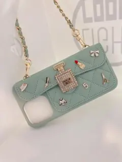 ミント色手作りデコケースiPhone12.12pro.12promax対応新品