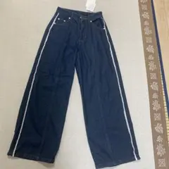 しまむら レース付きデニムワイドパンツ インディゴ Mのサムネイル