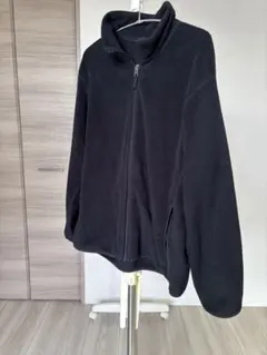 ブラック フリースジャケット スタンドカラー