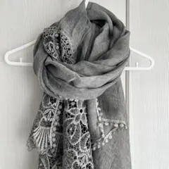 ストール　リネン　コットン　グレー