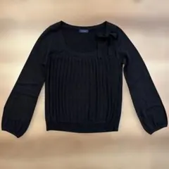 ブラック リブ編み ニット　リボン