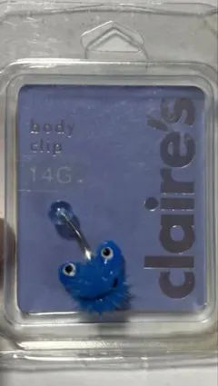 14G ハート3連ピアス　ボディピアス　へそピアス　カエル　ブルー